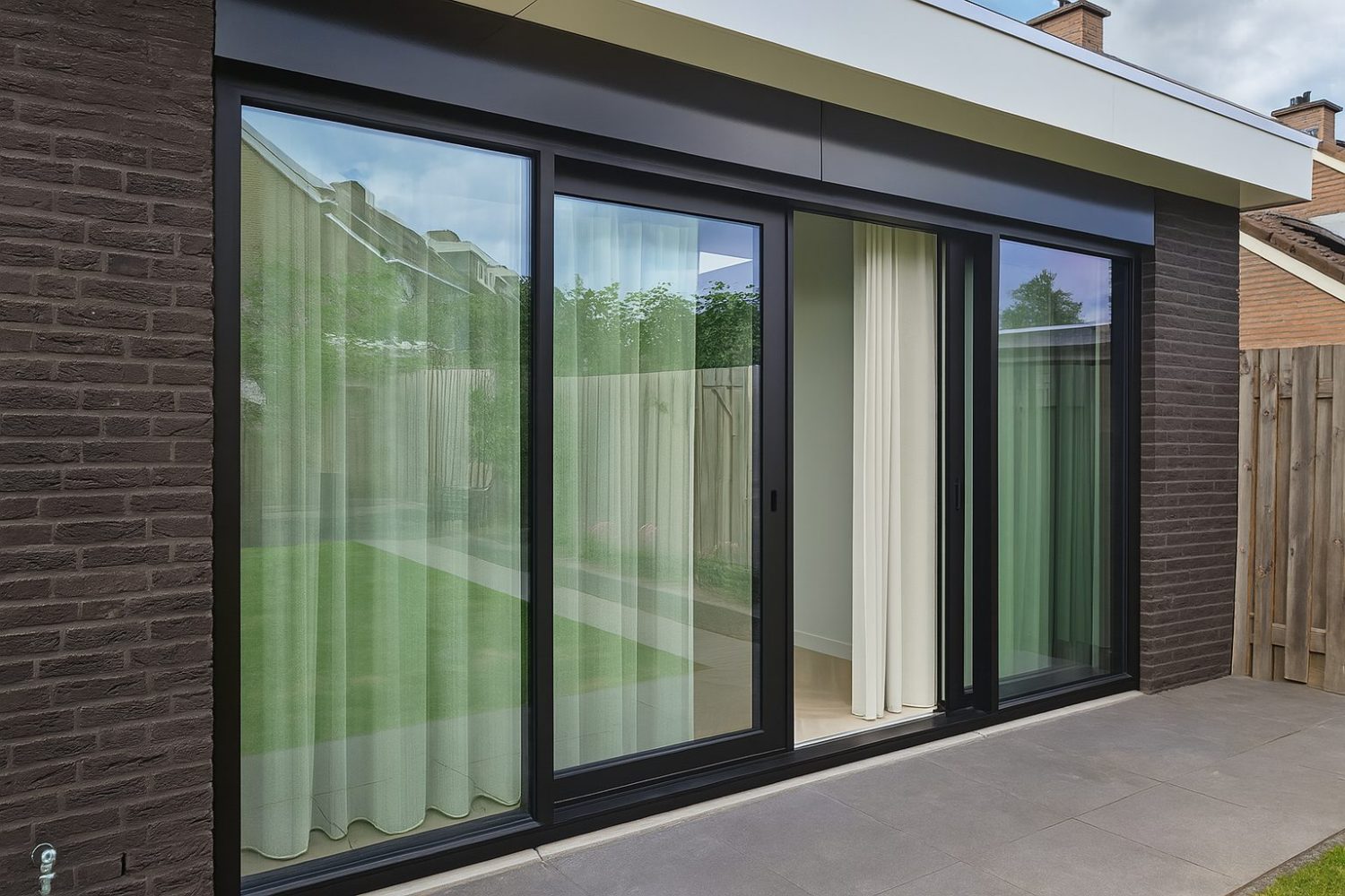aluminium schuifpui met minimalistisch design en 5 cm tussenstijl